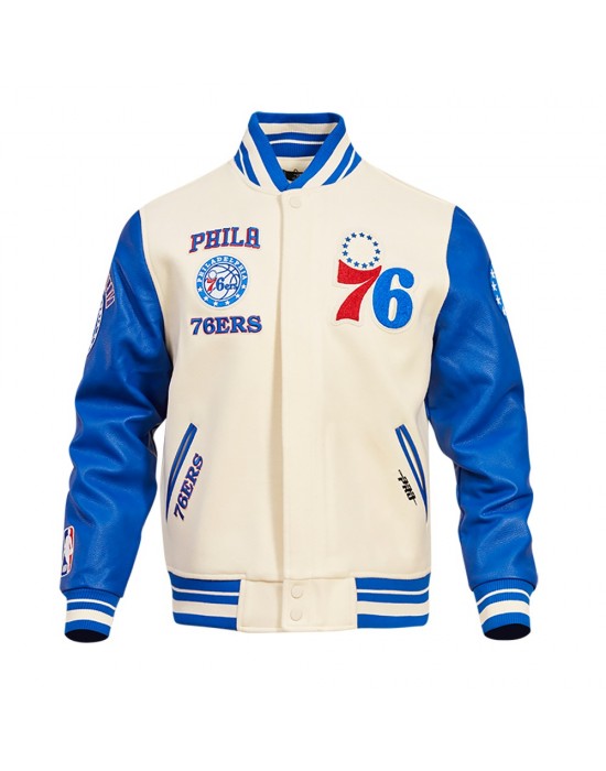 Philadelphia 76ers Retro Classic Off White Wool Varsity Jacket