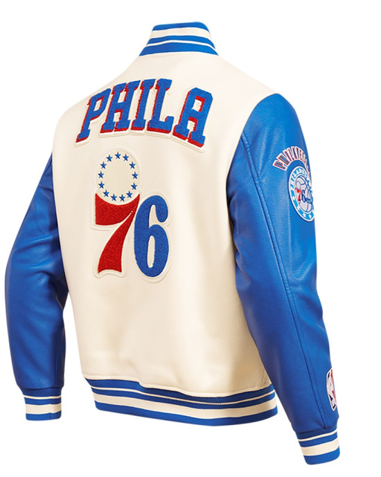 Philadelphia 76ers Retro Classic Off White Wool Varsity Jacket Philadelphia 76ers Retro Classic Off White Wool Varsity Jacket