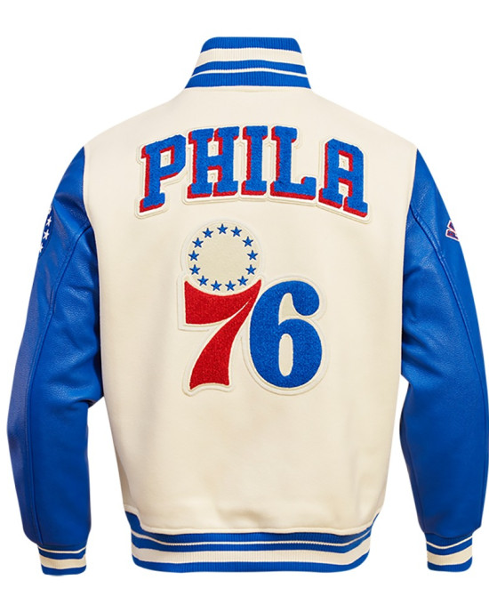 Philadelphia 76ers Retro Classic Off White Wool Varsity Jacket Philadelphia 76ers Retro Classic Off White Wool Varsity Jacket