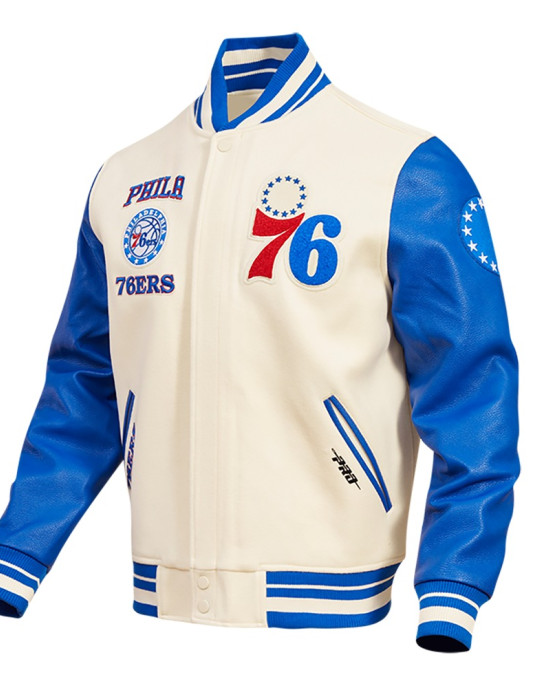 Philadelphia 76ers Retro Classic Off White Wool Varsity Jacket Philadelphia 76ers Retro Classic Off White Wool Varsity Jacket