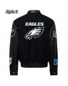 Philadelphia Eagles Black Wool and Leather Jacket