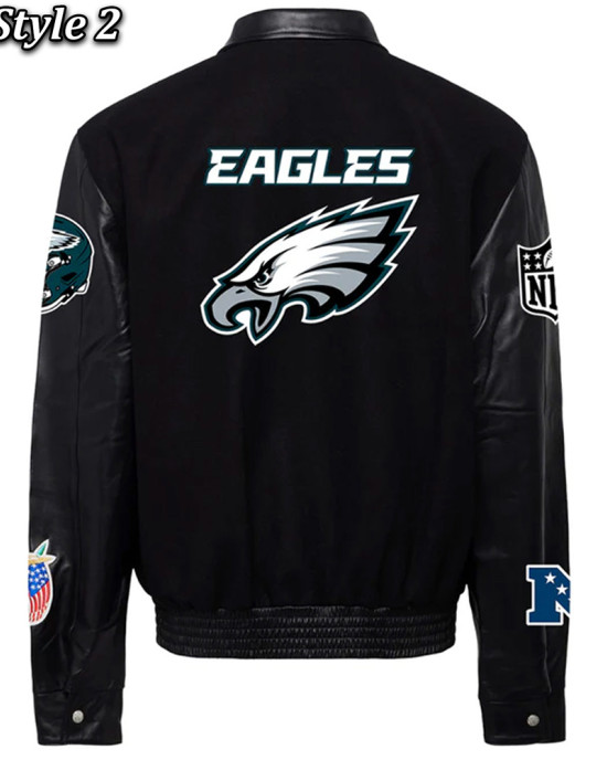 Philadelphia Eagles Black Wool and Leather Jacket Philadelphia Eagles Black Wool and Leather Jacket