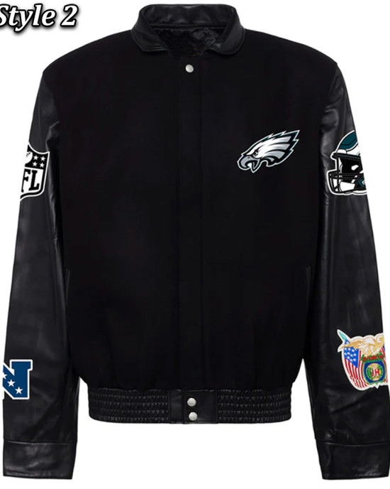 Philadelphia Eagles Black Wool and Leather Jacket Philadelphia Eagles Black Wool and Leather Jacket