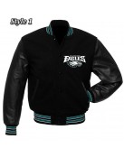 Philadelphia Eagles Black Wool and Leather Jacket