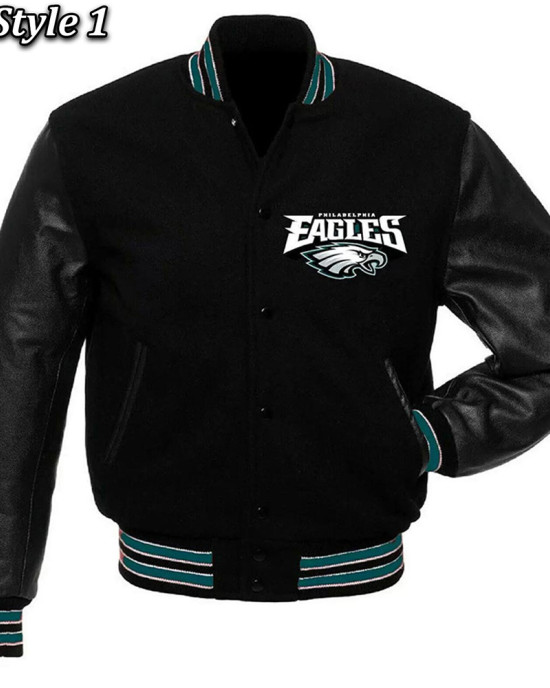 Philadelphia Eagles Black Wool and Leather Jacket Philadelphia Eagles Black Wool and Leather Jacket