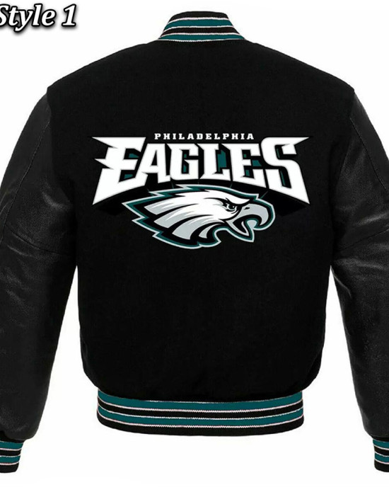 Philadelphia Eagles Black Wool and Leather Jacket Philadelphia Eagles Black Wool and Leather Jacket