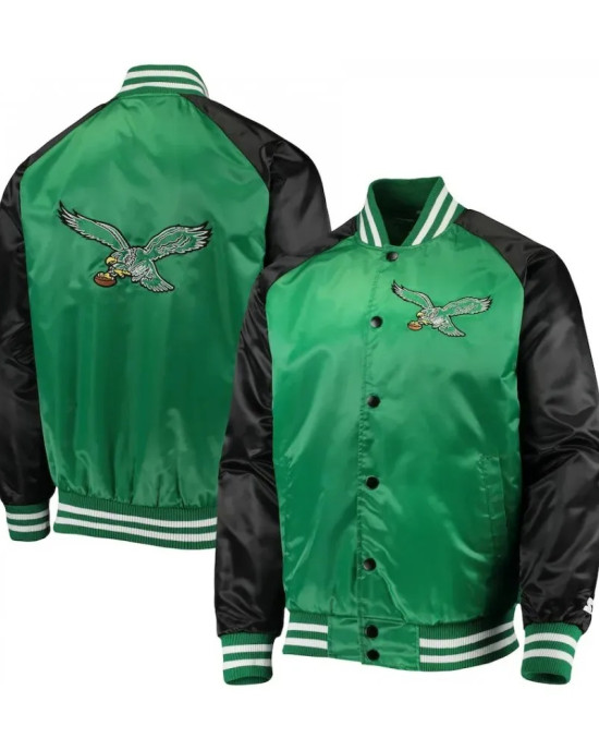 Philadelphia Eagles Lead Off Satin Varsity Jacket