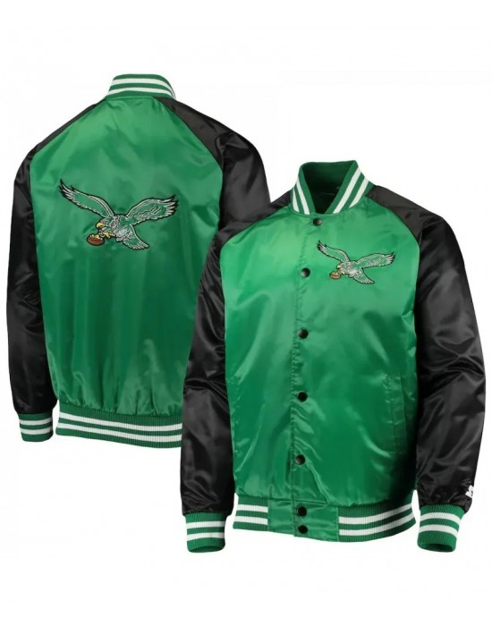 Philadelphia Eagles Lead Off Satin Varsity Jacket