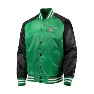 Philadelphia Eagles Lead Off Satin Varsity Jacket