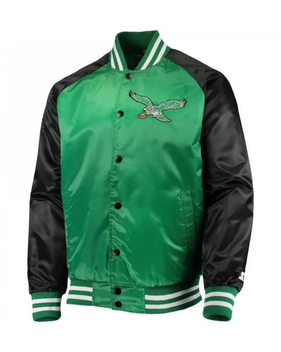 Philadelphia Eagles Lead Off Satin Varsity Jacket