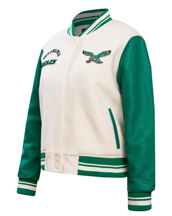 Philadelphia Eagles Retro Classic Cream And Green Varsity Jacket Philadelphia Eagles Retro Classic Cream And Green Varsity Jacket