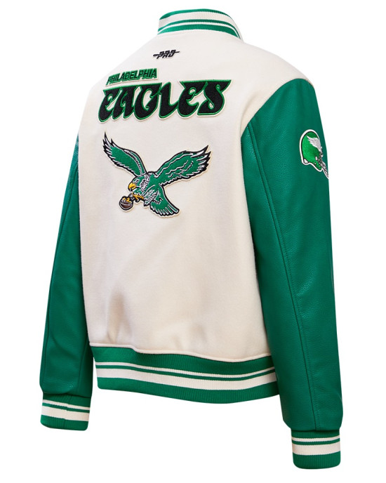 Philadelphia Eagles Retro Classic Cream And Green Varsity Jacket Philadelphia Eagles Retro Classic Cream And Green Varsity Jacket