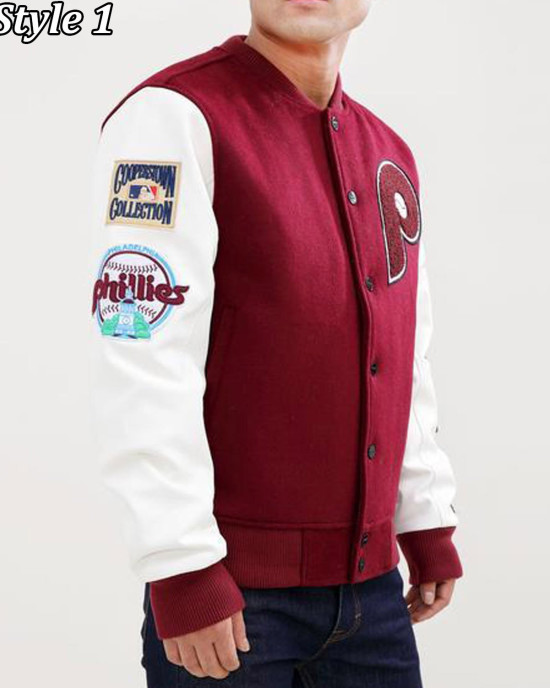 Philadelphia Phillies Letterman Burgundy and White Jacket Philadelphia Phillies Letterman Burgundy and White Jacket