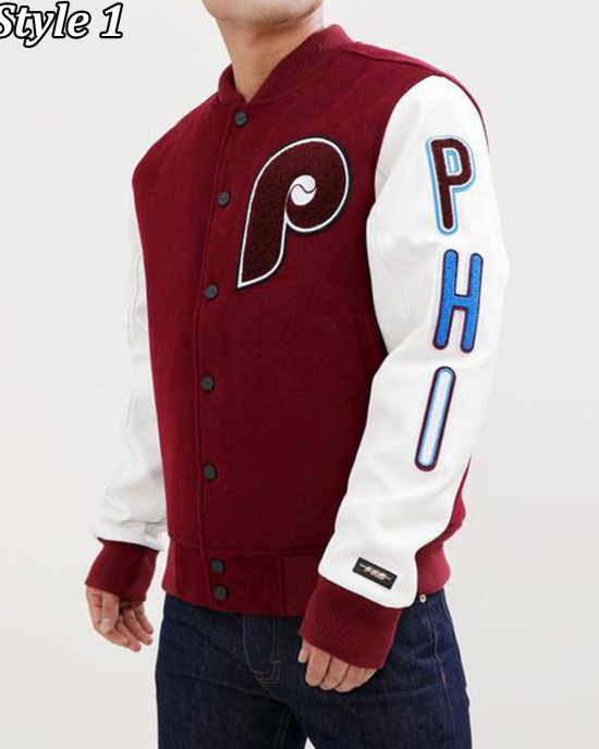 Philadelphia Phillies Letterman Burgundy and White Jacket Philadelphia Phillies Letterman Burgundy and White Jacket
