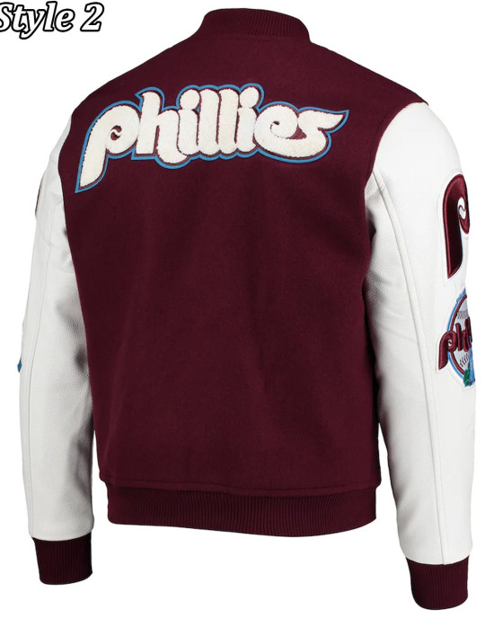 Philadelphia Phillies Letterman Burgundy and White Jacket Philadelphia Phillies Letterman Burgundy and White Jacket