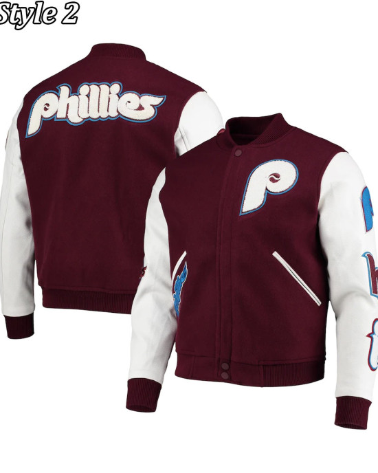 Philadelphia Phillies Letterman Burgundy and White Jacket Philadelphia Phillies Letterman Burgundy and White Jacket