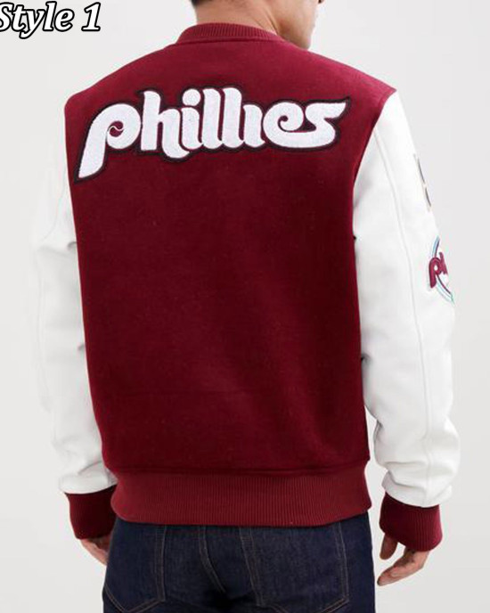Philadelphia Phillies Letterman Burgundy and White Jacket Philadelphia Phillies Letterman Burgundy and White Jacket