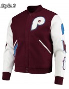 Philadelphia Phillies Letterman Burgundy and White Jacket