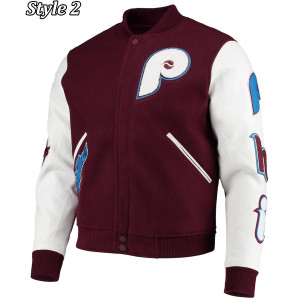 Philadelphia Phillies Letterman Burgundy and White Jacket