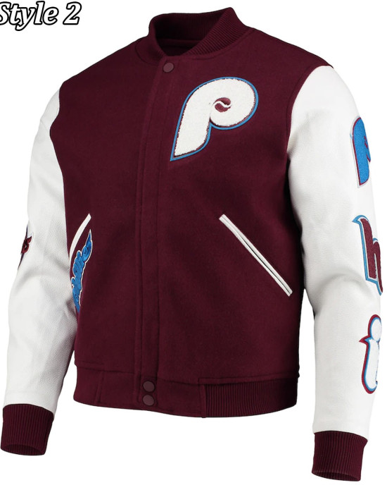 Philadelphia Phillies Letterman Burgundy and White Jacket Philadelphia Phillies Letterman Burgundy and White Jacket