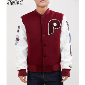 Philadelphia Phillies Letterman Burgundy and White Jacket