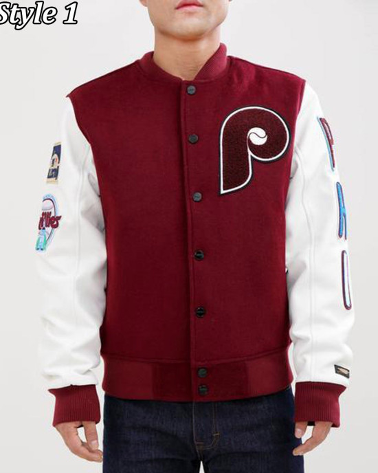 Philadelphia Phillies Letterman Burgundy and White Jacket Philadelphia Phillies Letterman Burgundy and White Jacket