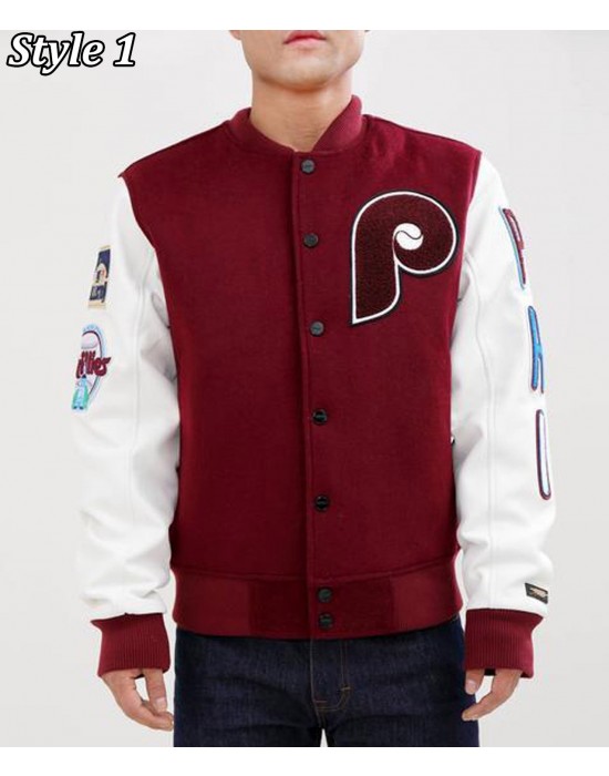 Philadelphia Phillies Letterman Burgundy and White Jacket