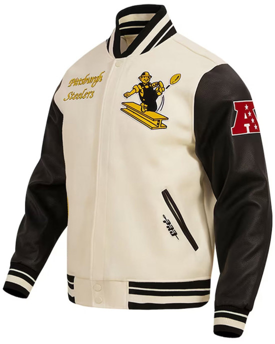 Pittsburgh Steelers Retro Classic Varsity Cream and Black Jacket Pittsburgh Steelers Retro Classic Varsity Cream and Black Jacket