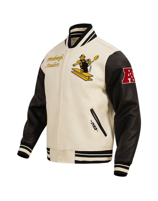 Pittsburgh Steelers Retro Classic Varsity Cream and Black Jacket