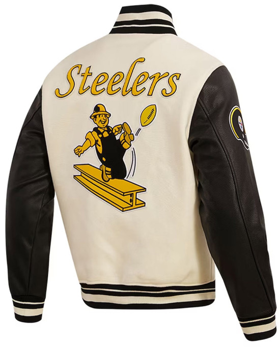 Pittsburgh Steelers Retro Classic Varsity Cream and Black Jacket Pittsburgh Steelers Retro Classic Varsity Cream and Black Jacket