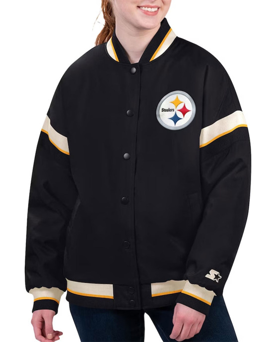 Pittsburgh Steelers Tournament Black Varsity Jacket Pittsburgh Steelers Tournament Black Varsity Jacket