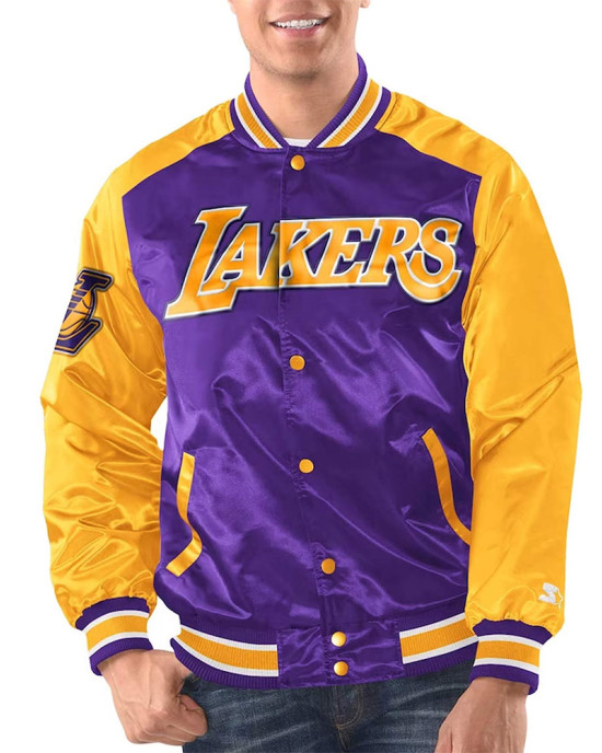 Purple/Gold La Lakers Renegade Varsity Satin Jacket Purple/Gold La Lakers Renegade Varsity Satin Jacket