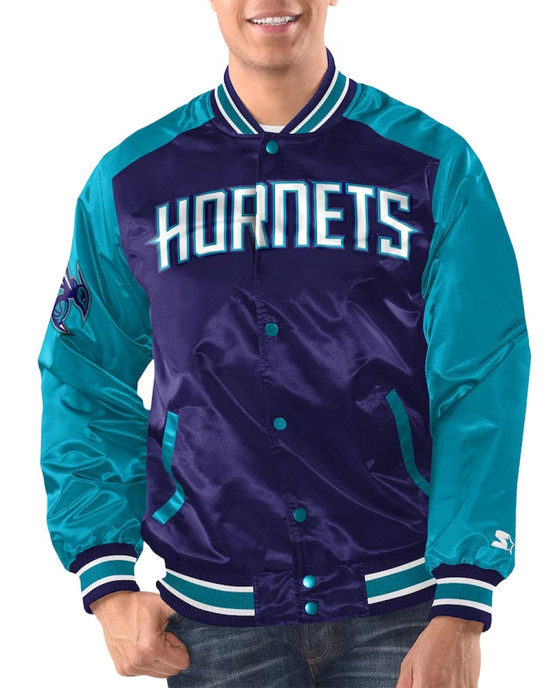 Purple/Teal Charlotte Hornets Renegade Varsity Satin Jacket Purple/Teal Charlotte Hornets Renegade Varsity Satin Jacket