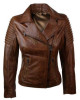 Real Slim Fit Waxed Brown Women Leather Biker Jacket Real Slim Fit Waxed Brown Women Leather Biker Jacket