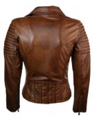 Real Slim Fit Waxed Brown Women Leather Biker Jacket