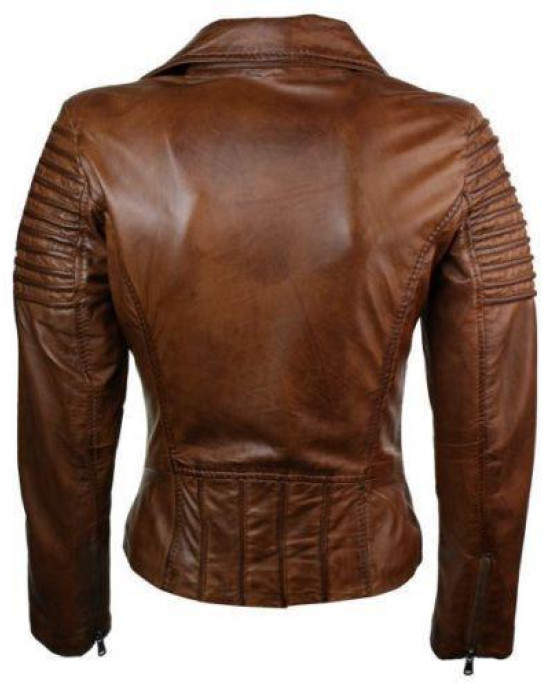 Real Slim Fit Waxed Brown Women Leather Biker Jacket Real Slim Fit Waxed Brown Women Leather Biker Jacket