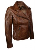 Real Slim Fit Waxed Brown Women Leather Biker Jacket
