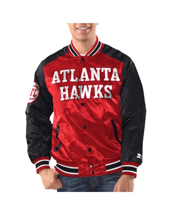 Red/Black Atlanta Hawks Renegade Varsity Satin Jacket