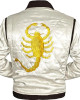 Ryan Gosling Drive Scorpion White Satin Lightweight Casual Bomber Varsity Sports Biker Drive Jacket Ryan Gosling Drive Scorpion White Satin Lightweight Casual Bomber Varsity Sports Biker Drive Jacket
