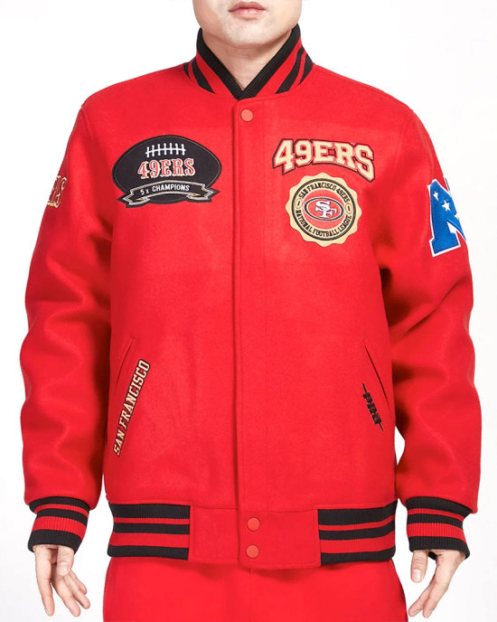 San Francisco 49ers Crest Emblem Rib Varsity Wool Jacket San Francisco 49ers Crest Emblem Rib Varsity Wool Jacket