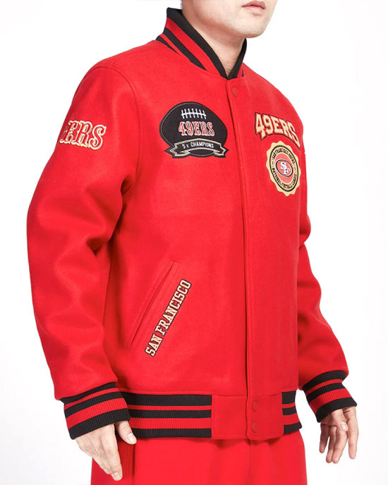San Francisco 49ers Crest Emblem Rib Varsity Wool Jacket San Francisco 49ers Crest Emblem Rib Varsity Wool Jacket