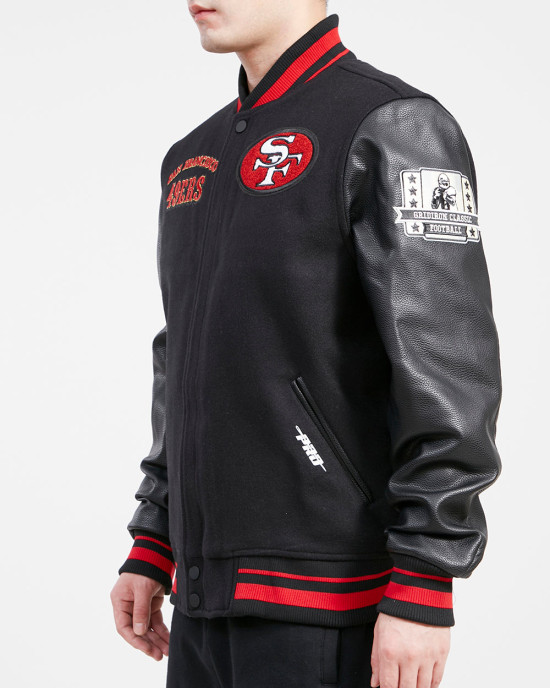 San Francisco 49ers Retro Classic Black Wool Varsity Jacket San Francisco 49ers Retro Classic Black Wool Varsity Jacket