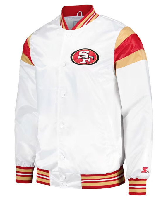 San Francisco 49ers White Varsity Satin Jacket San Francisco 49ers White Varsity Satin Jacket