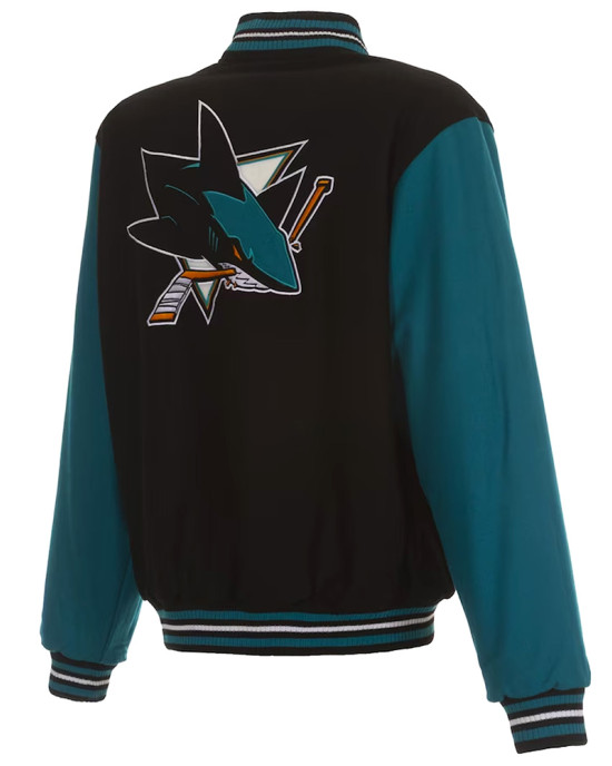 San Jose Sharks Teal and Black Varsity Wool Jacket San Jose Sharks Teal and Black Varsity Wool Jacket