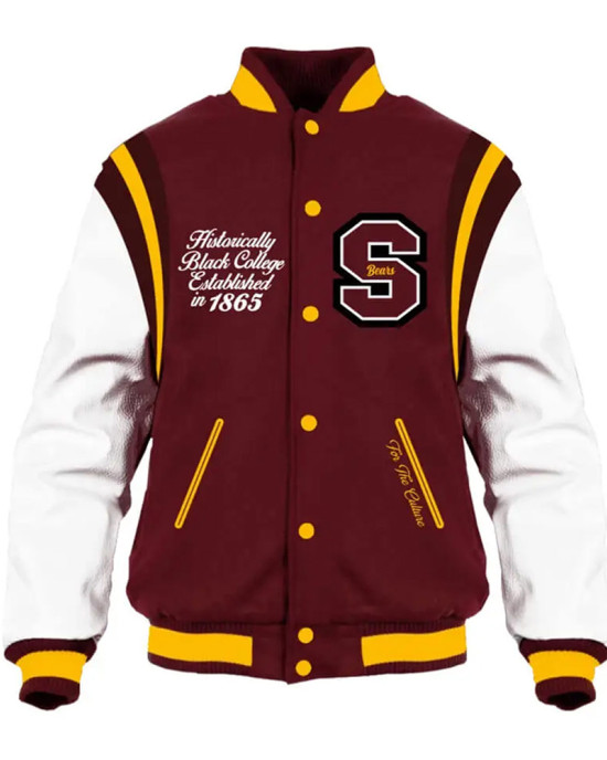 Shaw University Maroon and White Varsity Jacket Shaw University Maroon and White Varsity Jacket