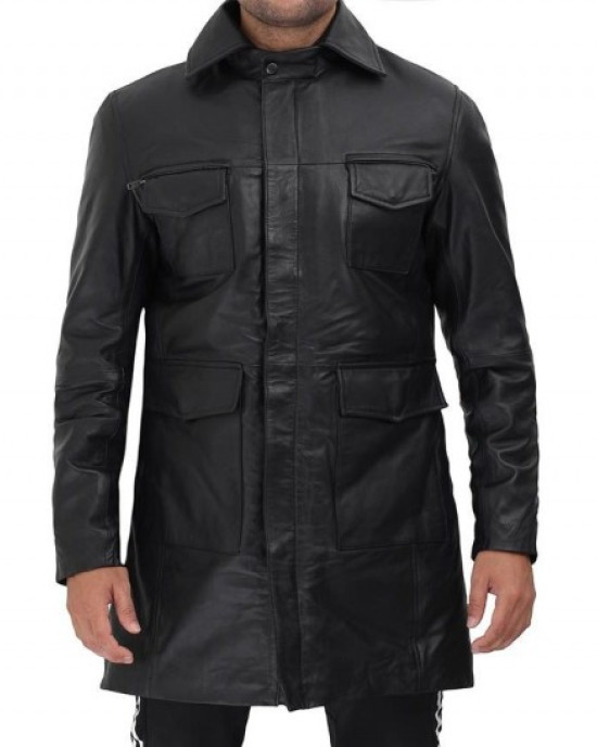 Shelby Mens Four Pocket Black Leather Shearling Lined Coat Shelby Mens Four Pocket Black Leather Shearling Lined Coat