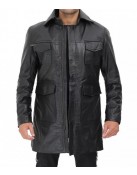 Shelby Mens Four Pocket Black Leather Shearling Lined Coat