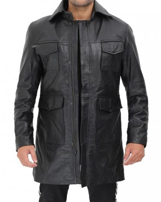 Shelby Mens Four Pocket Black Leather Shearling Lined Coat Shelby Mens Four Pocket Black Leather Shearling Lined Coat