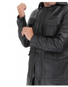 Shelby Mens Four Pocket Black Leather Shearling Lined Coat