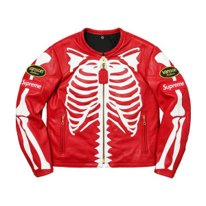 Skeleton Vanson Red Genuine Leather Jacket
